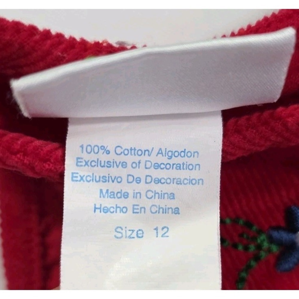 Vintage Alexis Baby Girls Red Corduroy Dress Floral Embroidered Size 12M - Picture 8 of 9